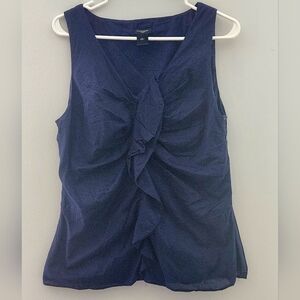 Ann Taylor Midnight Blue Ruffle Blouse